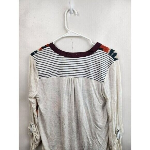 Anthropologie Tiny Womens Sima Ikat BOHO Top Medium Cream Red Aztec Mixed Media - Picture 9 of 9